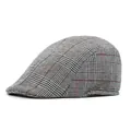 Classic British houndstooth flat cap in black and white with red stripes for men - M(56-58cm) / Gray