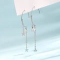 Elegant silver long tassel star earrings with polished star pendants and fine chain - Tassel Double Star Earrings-White Gold