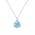 Bohemian 925 silver necklace featuring a light blue natural stone spherical pendant - Aquamarine, White Gold Plated, Approx. Weight 1.16g
