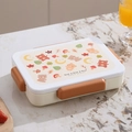 Portapranzo bento beige con simpatico disegno di orsetto e chiusure arancioni - Bianco (Fantasia Orso)