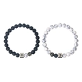 Luminous sun and moon couple beaded bracelets set with frosted black and white stone - Couple Pair Set / Luminous-Matte Black & White Turquoise