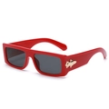 Retro rectangle sunglasses featuring a vibrant red frame and gold metal hinges - C3 Red Frame Grey Lens