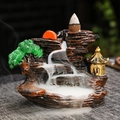 Resin backflow incense burner featuring a mountain landscape and waterfall smoke effect - 6: Rising Sun