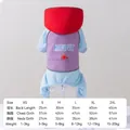 Size chart for winter warm quilted dog jumpsuit in purple, red, and blue colors - Purple Fleece-lined Windproof Cotton Jacket