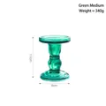 Green middle glass candle holder in Roman column style with gold rim, 11cm height - Medium / Green