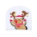 Primer plano del gorro de punto blanco con patrón de alce festivo y textura de calidad - M (56-58cm) / Estilo Blanco Reno (J)