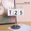 Calendrier à feuillets mobile avec support en métal doré et socle en marbre noir - Ornement de Calendrier en Fer et Bois - Noir Silencieux