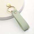 Mint green leather heart keychain with gold ring and Heis Love engraved pendant - Light Green