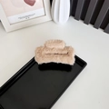 Square khaki plush hair claw clip for women featuring a soft minimalist faux fur design - Medium Light Coffee (approx. 10cm)