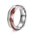 8mm men's silver steel ring featuring dark wood inlay and meteorite texture finish - US 7 / Acacia Wood + Silk Foil