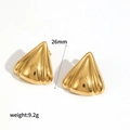 Golden geometric triangle stud earrings with vertical ribbed texture and 26mm height - Gold Triangle Pleated Style (TE60238-G)