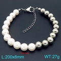 Pulsera de perlas de vidrio de 8mm y bolas de acero plateadas con cierre de langosta - Estilo de Medio Empalme (KB207002-Z) / Color Acero