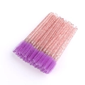 Disposable eyelash brush with purple spiral head and pink glitter crystal handle - Crystal Red Handle Purple Head