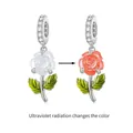 S925 sterling silver rose charm with UV light color-changing petals and zircon inlay - 925 Silver / Variable Pink