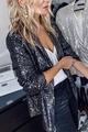 Women's black sequin blazer jacket with long sleeves and shimmering finish detail - S / Black