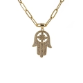 Goldene Hand der Fatima Halskette mit Zirkonia-Steinen und modischer Büroklammer-Kette - 0287 Hamsa-Hand Böser Blick Davidstern