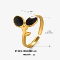 Verstelbare 18K vergulde roestvrijstalen ring met zwarte emaille bladmotieven - Verstelbaar Open / Gouden Blad Ring-Zwart