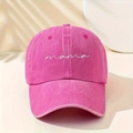 Berretto da baseball in cotone lavato rosa con ricamo mama bianco e corona morbida - Taglia unica / Rosa Rosso