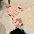 Vista detallada de uñas postizas ojo de gato con diamantes de lujo y acabado degradado - 2648-Nuevo Estilo Cuadrado / Grande (L)