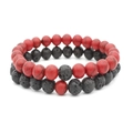 Two-piece set of 8mm red turquoise and black lava stone beaded stretch bracelets - Two-Piece Set / Red Turquoise & Lava Stone