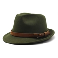 Classic dark green wool felt jazz hat with brown suede band and golden metal buckle - M (56-58cm) / Army Green