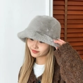 Plüschiger Angora-Stil Fischerhut in Hellgrau für warme Winter-Mode-Outfits - Einheitsgröße / Hellgrau