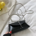 Black designer handbag with rhinestone circular handle and silver chain strap - Small / Black