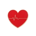 Red heart-shaped enamel pin with golden heartbeat line detail and metallic finish - Red Heart Gold Edge EKG