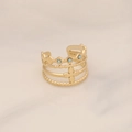 Detailed view of gold multi-layer open ring with turquoise bead and clover motif on marble - Multi-layer Turquoise Clover Style (3#)