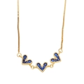 Elegant gold box chain necklace with three connected blue heart pendants and beaded edges - Blue