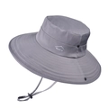 Dark grey outdoor sun hat with wide brim, breathable mesh, and adjustable chin strap - Light Gray
