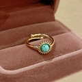 Macro shot of gold-plated vintage ring featuring green stone in luxury velvet gift box - Gold Turquoise Vintage Open Style (4#)