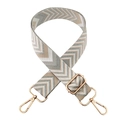 Adjustable woven wide shoulder strap with chevron pattern and gold metal buckles - Gold Buckle / Silver Grey with Silver Thread