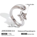 Zilveren roestvrijstalen sterring met hartvormige edelsteen, waterdicht, 1.80cm diameter, 6.0g - US 8 / Zilveren Ster Hart Zirconia Open Ring (JDR0303008-S-8)