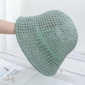 Detailed close-up of light green knit bucket hat showing breathable hollow-out texture - Adjustable / Green