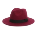 Classic burgundy fedora hat with wide brim and black ribbon band for a vintage British look - One Size / Burgundy