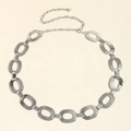 Detail of silver oval link chain belt with adjustable tail and metal ball charm - Silver