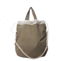 Borsa tote in nylon verde militare e beige con coulisse e tracolla intrecciata - Giallo Fango