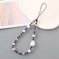 Handmade phone strap featuring white pearls, purple crystal beads and a black bow - Crystal Cube Seed Bead Phone Chain Purple (K3259)