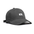 Dark grey minimalist cotton baseball cap with white woven brand label for outdoor sun protection - M (56-58cm) / Gray