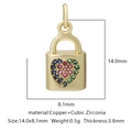 Golden heart-shaped lock pendant with colorful zircon stones and detailed dimensions - Multicolor Zirconia Style 20 / Gold