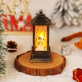 Vintage bronze Christmas lantern with snowman illustration and warm LED lighting decoration - Brushed Gold Snowman