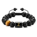 Tiger eye and lava stone braided bracelet with adjustable cord featuring letter Z - Letter-Z