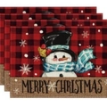 Set of four Christmas placemats with snowman pattern and red black buffalo plaid design - Black Top Hat Snowman (Pack of 4)