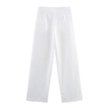 Vooraanzicht van witte damespantalon met hoge taille en brede pijpen in platte stijl - XS / Pantalons