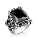 Anello vintage da uomo in acciaio inossidabile con grande gemma nera di forma rettangolare - Taglia US 10 / Pietra Preziosa Nera