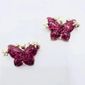 Pendente farfalla rosso glitter con finiture dorate e piccoli cristalli lucidi - Rosso
