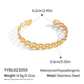 18K gold plated stainless steel open bangle with woven wave texture and 6.2cm diameter - Hollow Wave Open Bangle (YYBL023059)