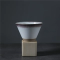Minimalist Japanese style ceramic coffee mug in white with reddish brown rim detail - 200ml / Kiln Purple