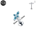 F136 titanium stud with 4 blue oval zircons, 1.2mm gauge and 8mm length silver finish - Silver Blue Flower